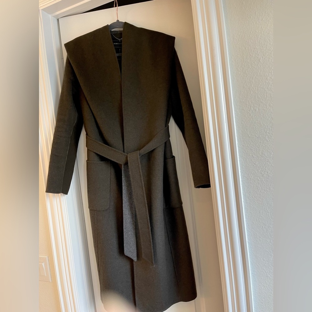 BCBG Max Azria Long Wool Hooded Wrap Coat